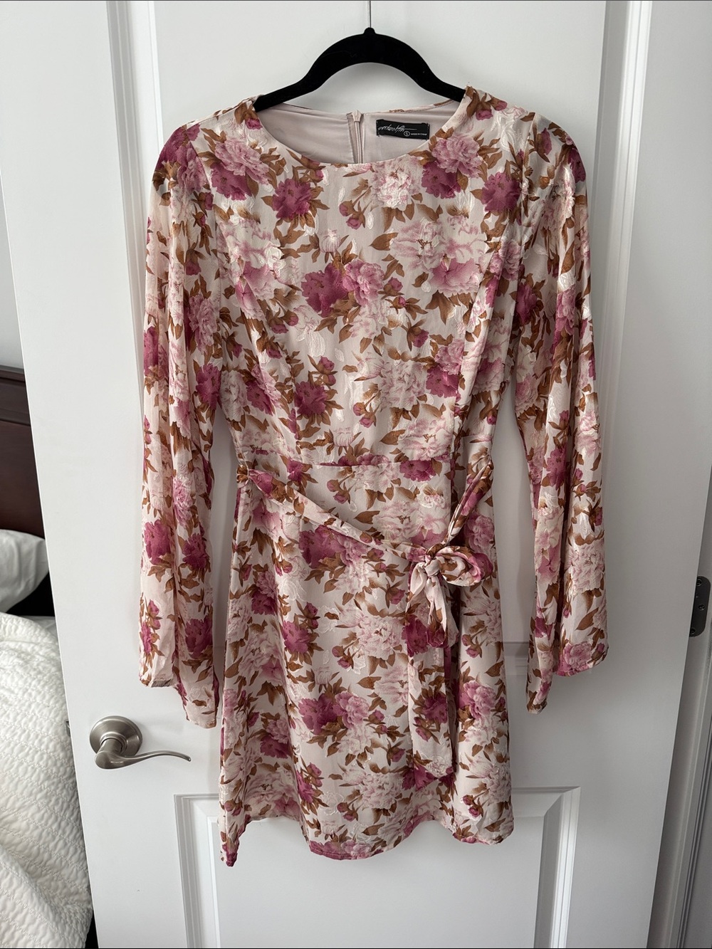Floral Tie-Waist Long Sleeve Dress - Vici